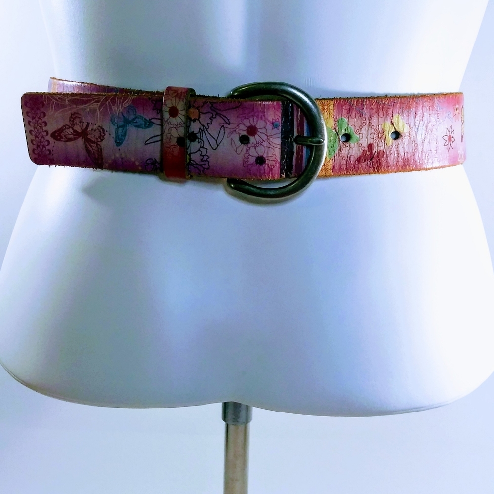 Boho genuine leather printed belt